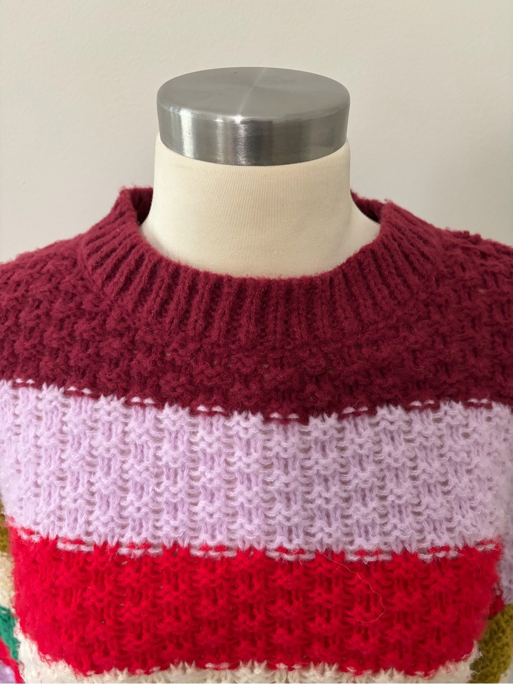 BiBi Multicolor Striped Chunky Crewneck Sweater Sz L Retro Trendy - Picture 4 of 8